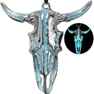 Western Necklace Luminous Ox Bull Skull Head Horn Necklace Women Men Jewelry